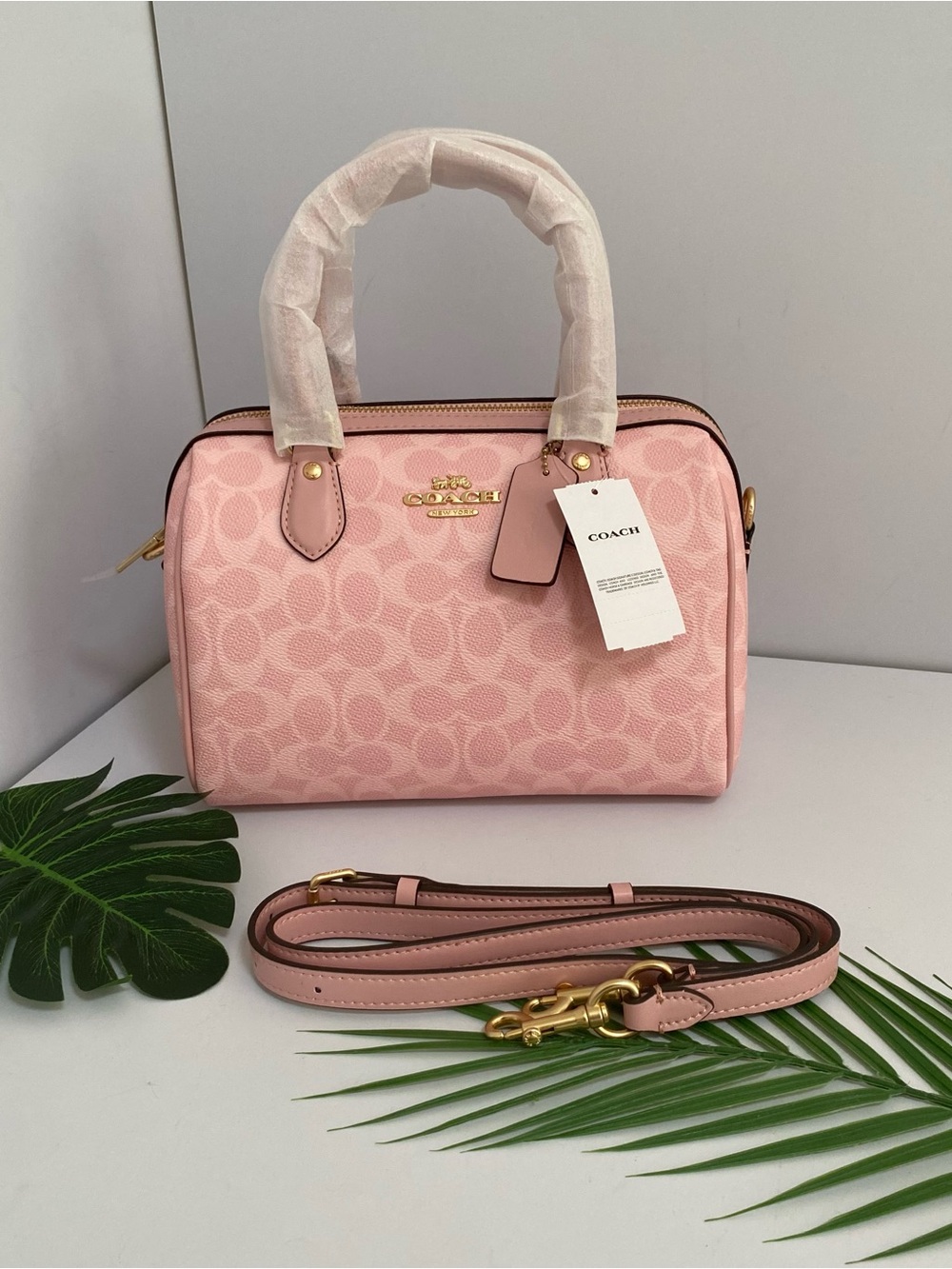 Coach Pink Signature Mini Satchel with Gold Hardware